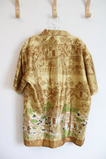 Thai Silk By Apple Gold Patterned Button Down Shirt | XXL