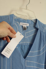 NEW Calvin Klein Light Blue And White Printed Chiffon Blouse | S