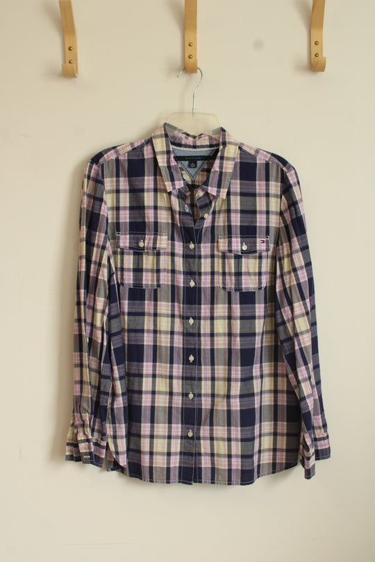 Tommy Hilfiger Purple Plaid Button Up Dress Top | XL