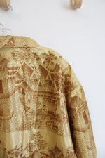 Thai Silk By Apple Gold Patterned Button Down Shirt | XXL