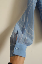 NEW Calvin Klein Light Blue And White Printed Chiffon Blouse | S