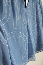 NEW Calvin Klein Light Blue And White Printed Chiffon Blouse | S