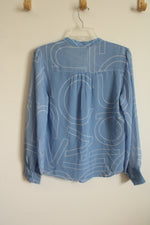 NEW Calvin Klein Light Blue And White Printed Chiffon Blouse | S