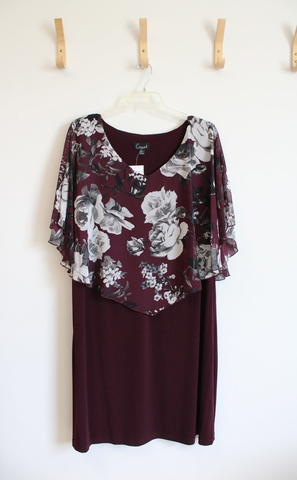 NEW Connected Apparel Maroon Floral Chiffon Poncho Dress | 22