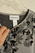 NEW Alfred Dunner Metallic Silver and Black Leaf Printed 3/4 Sleeve Sweater | XL