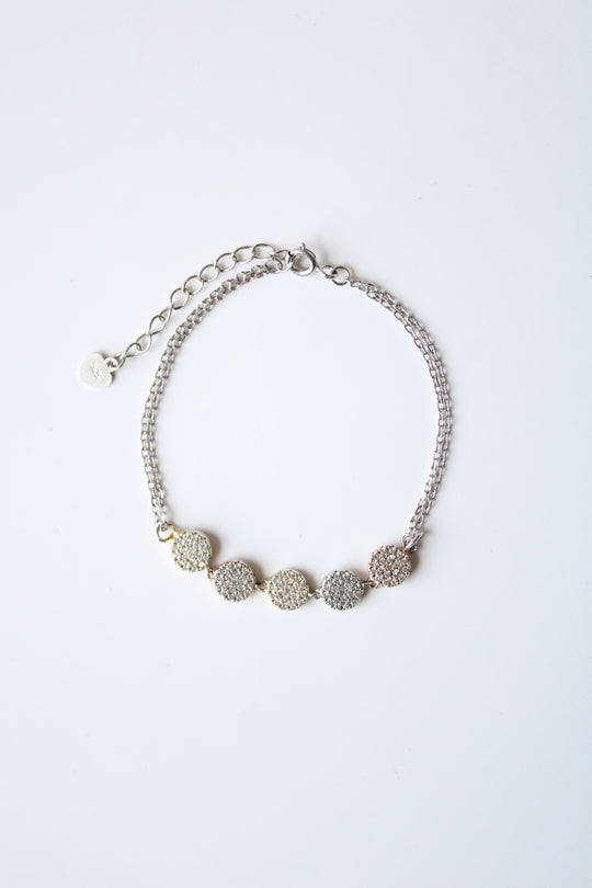Pave Disc Sterling Silver Delicate Bracelet