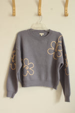 Debut Embossed Flower Gray Sweater with Tan Floral Details | M