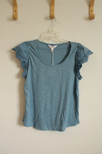 NEW Lauren Conrad Blue Ruffle Lace Sleeve Shirt | S