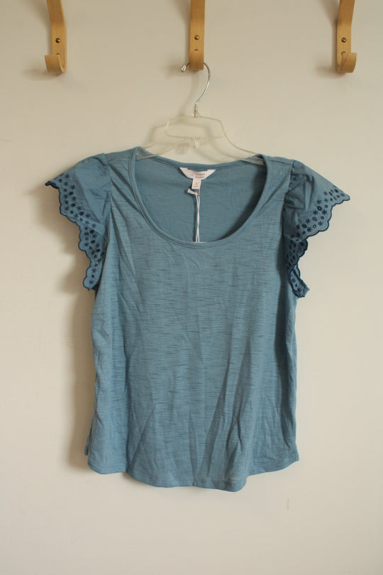 NEW Lauren Conrad Blue Ruffle Lace Sleeve Shirt | S