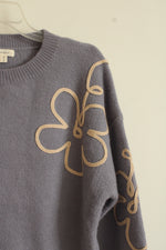 Debut Embossed Flower Gray Sweater with Tan Floral Details | M