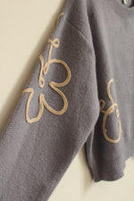 Debut Embossed Flower Gray Sweater with Tan Floral Details | M