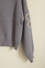 Debut Embossed Flower Gray Sweater with Tan Floral Details | M
