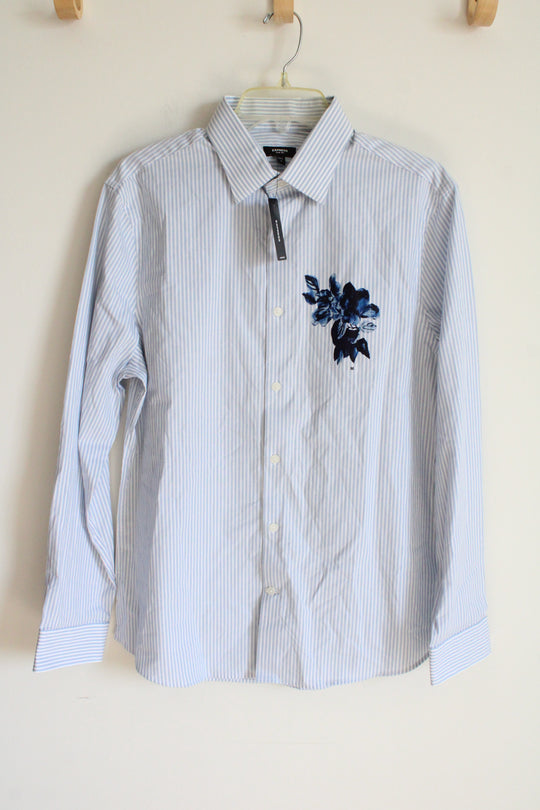 NEW Express Slim 1MX Blue Floral Pinstripe Button Down Shirt | M