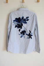 NEW Express Slim 1MX Blue Floral Pinstripe Button Down Shirt | M