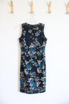 White House Black Market Black Blue & Gray Floral Embroidered Dress | 0