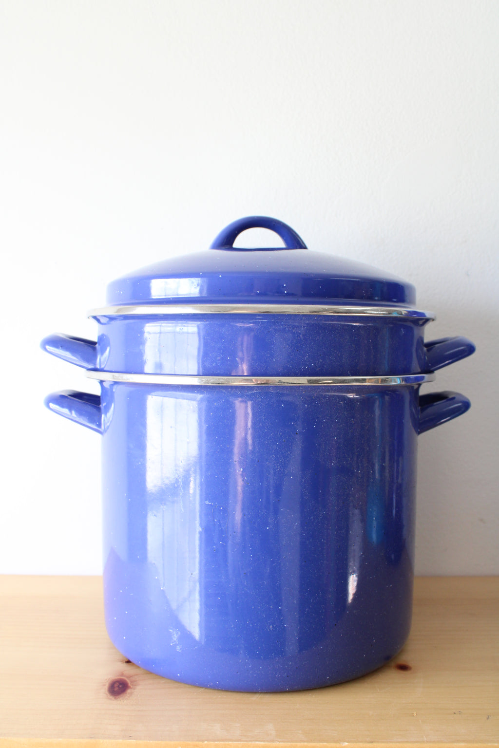 Blue Enamel Speckled Stock Pot & Strainer Set