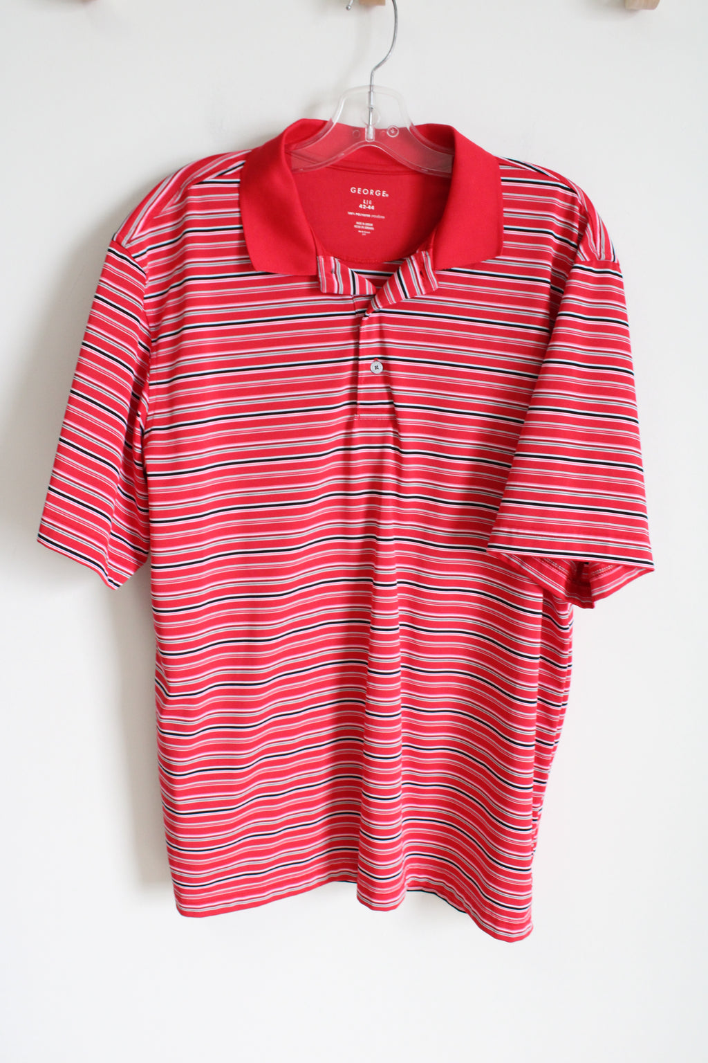 George Red Pink Black Striped Polo Shirt | L