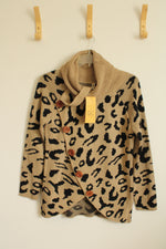 NEW Grecerelle Cheetah Print with Cowl Neck and Button Side Sweater | M