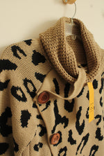 NEW Grecerelle Cheetah Print with Cowl Neck and Button Side Sweater | M