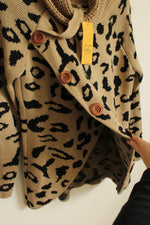 NEW Grecerelle Cheetah Print with Cowl Neck and Button Side Sweater | M