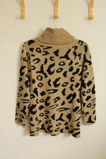 NEW Grecerelle Cheetah Print with Cowl Neck and Button Side Sweater | M