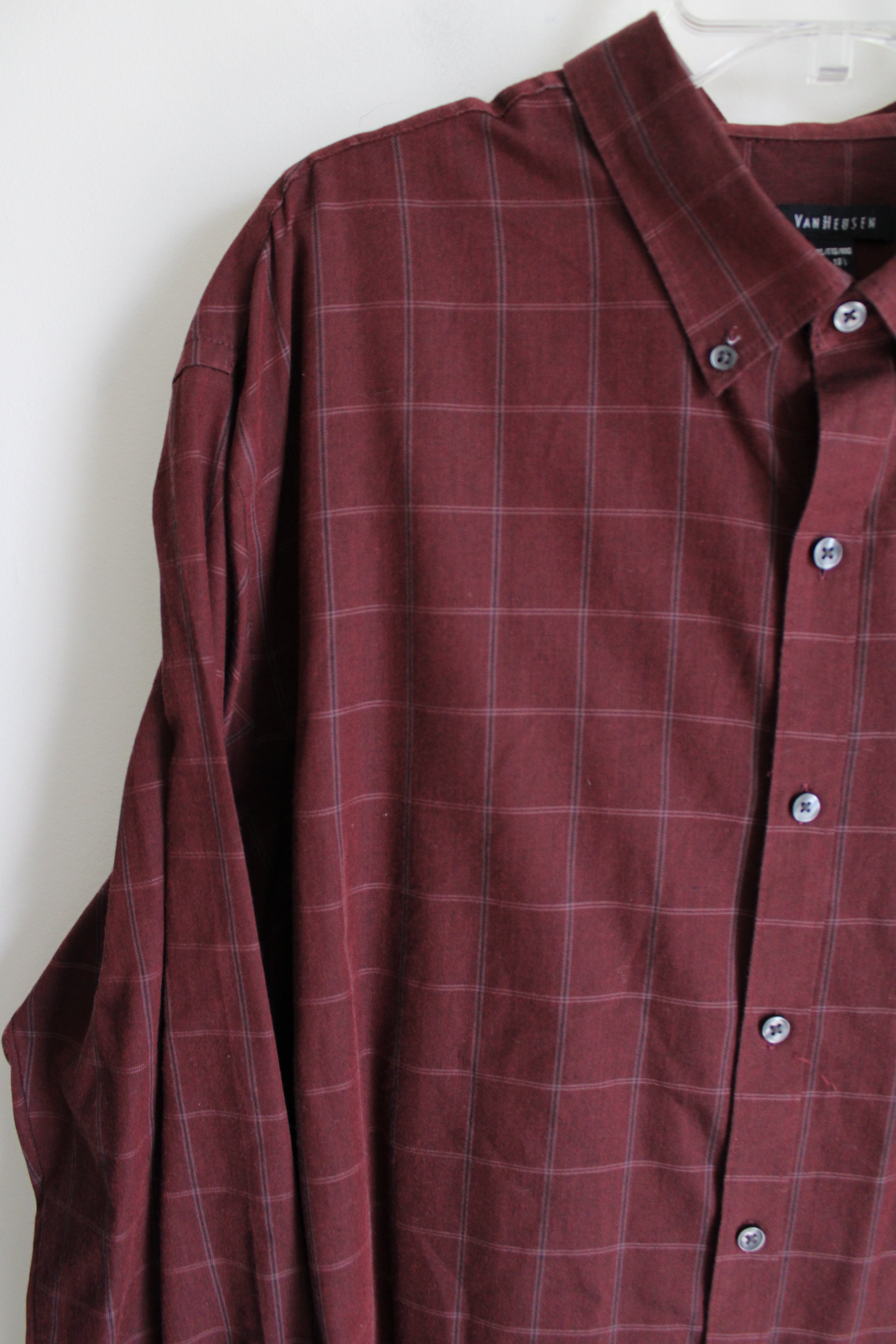 Van Heusen Dark Red Plaid Button Down Shirt | XXL
