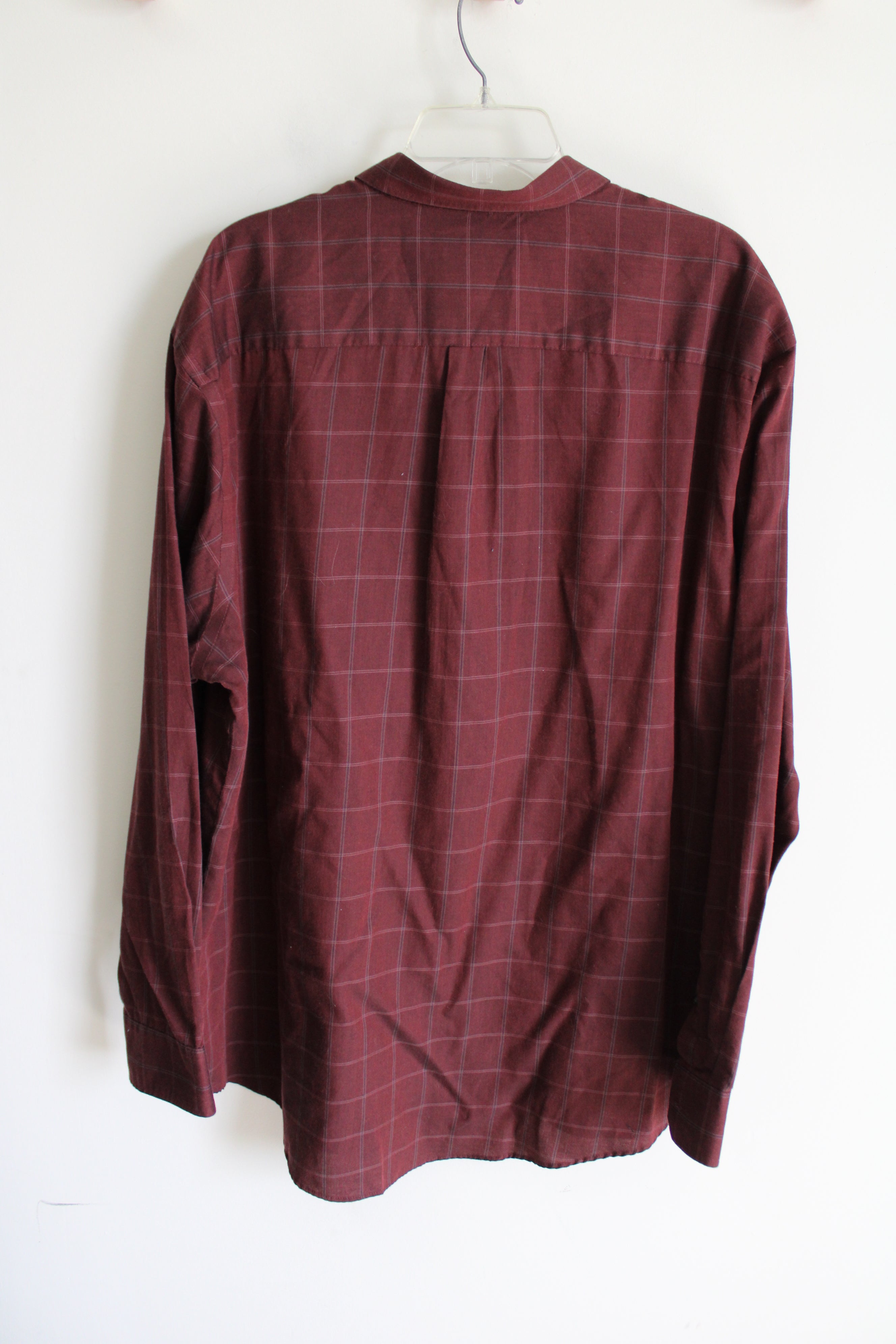 Van Heusen Dark Red Plaid Button Down Shirt | XXL
