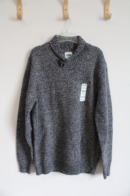 NEW Old Navy Navy Blue & Gray Shawl Collar Sweater | L