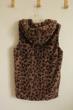 NEW Ava and Kate Cheetah Print Faux Fur Hooded Vest with Zipper | S/M
