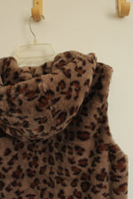 NEW Ava and Kate Cheetah Print Faux Fur Hooded Vest with Zipper | S/M