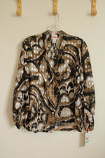 NEW Ruby Rd Favorites Sheer Black Tan and White Printed Button Down Blouse | 16