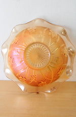 Vintage Jeannette Carnival Glass Iridescent Orange Iris Ruffle Bowl
