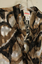 NEW Ruby Rd Favorites Sheer Black Tan and White Printed Button Down Blouse | 16