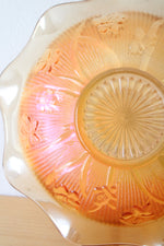 Vintage Jeannette Carnival Glass Iridescent Orange Iris Ruffle Bowl