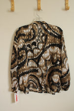 NEW Ruby Rd Favorites Sheer Black Tan and White Printed Button Down Blouse | 16