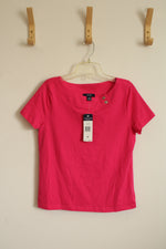 NEW Chaps Pink Wide Neck SS Top with Silver Button Details | M