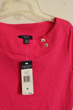 NEW Chaps Pink Wide Neck SS Top with Silver Button Details | M