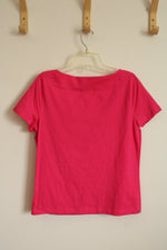 NEW Chaps Pink Wide Neck SS Top with Silver Button Details | M