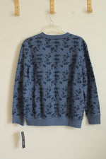 NEW Hasting & Smith Blue Floral Overlay Crew Neck Sweatshirt | L