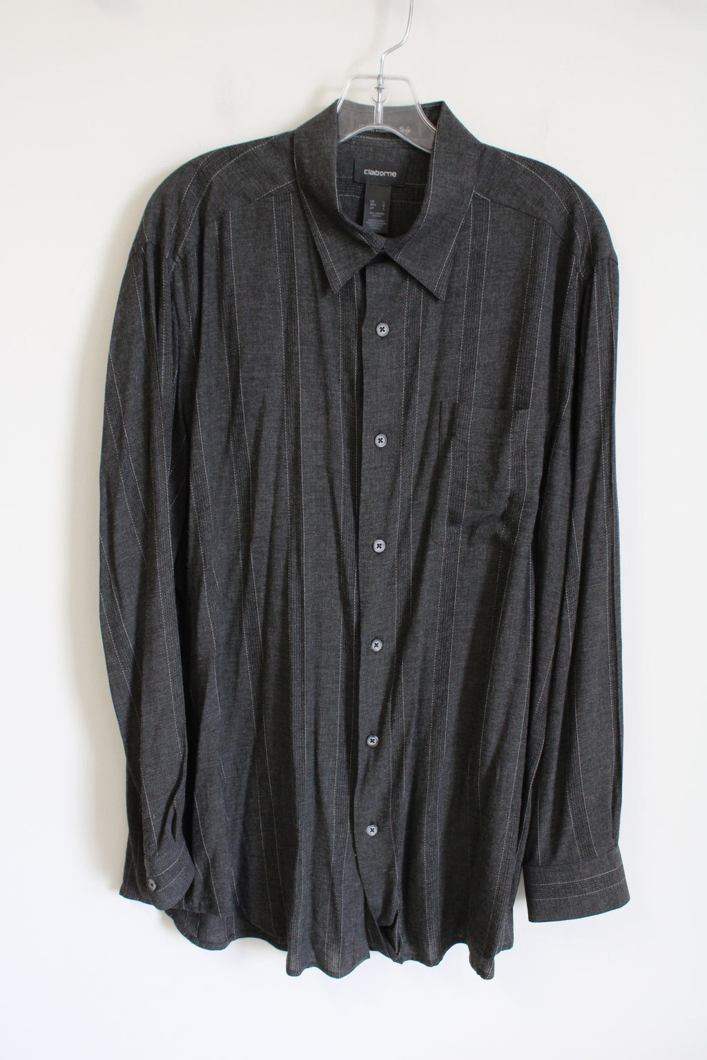 Claiborne Vintage Gray Striped Rayon Button Down Shirt | L