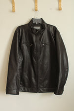 Michael Kors Brown Perforated Faux-Leather Moto Jacket | 2XL