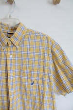 Nautica Yellow Blue & White Plaid Button Down Shirt | L