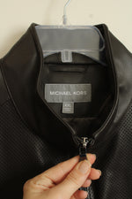 Michael Kors Brown Perforated Faux-Leather Moto Jacket | 2XL