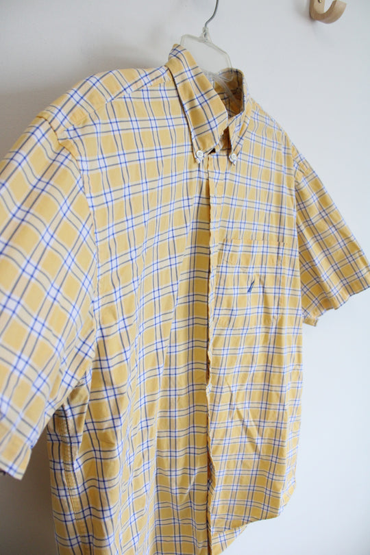 Nautica Yellow Blue & White Plaid Button Down Shirt | L