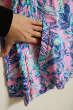 Lilly Pulitzer Luxletic Pink Blue and Teal Printed Floral Cotton Crewneck Sweatshirt with Side Zippers and Pockets | L