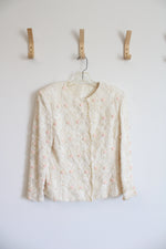 Vintage Rina Di Montella Cream Embellished Pearl & Mini Roses Top | M