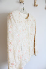 Vintage Rina Di Montella Cream Embellished Pearl & Mini Roses Top | M