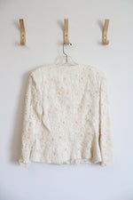 Vintage Rina Di Montella Cream Embellished Pearl & Mini Roses Top | M