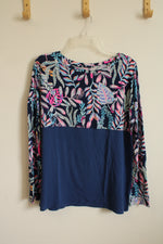 Lily Pulitzer Navy with Printed Top LS Oversized Cotton Top | M