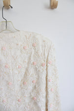 Vintage Rina Di Montella Cream Embellished Pearl & Mini Roses Top | M